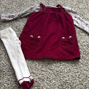 Kids Burgundy Dress with White Tights